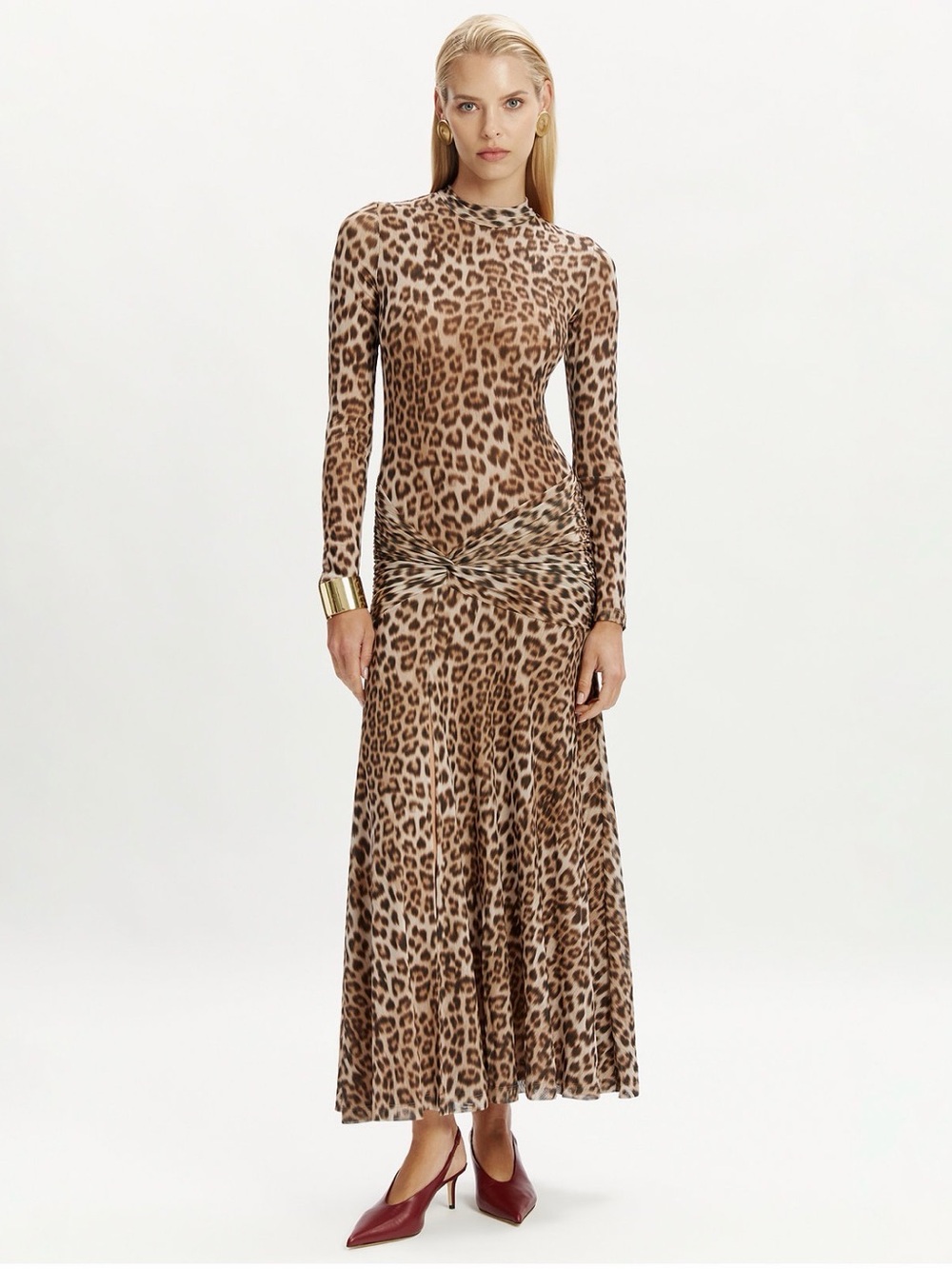 Bardot Leopard Print Long Sleeve Maxi Dress - Brown